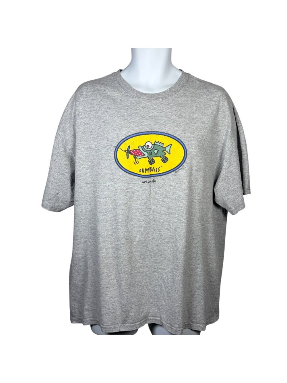 Fishboy Dumbass Novelty Fishing T Shirt Mens XL Gray Short Sleeve Crewneck